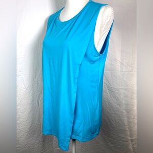 Tahari Sleeveless Tunic Blouse-Drape Front-Blue-Large